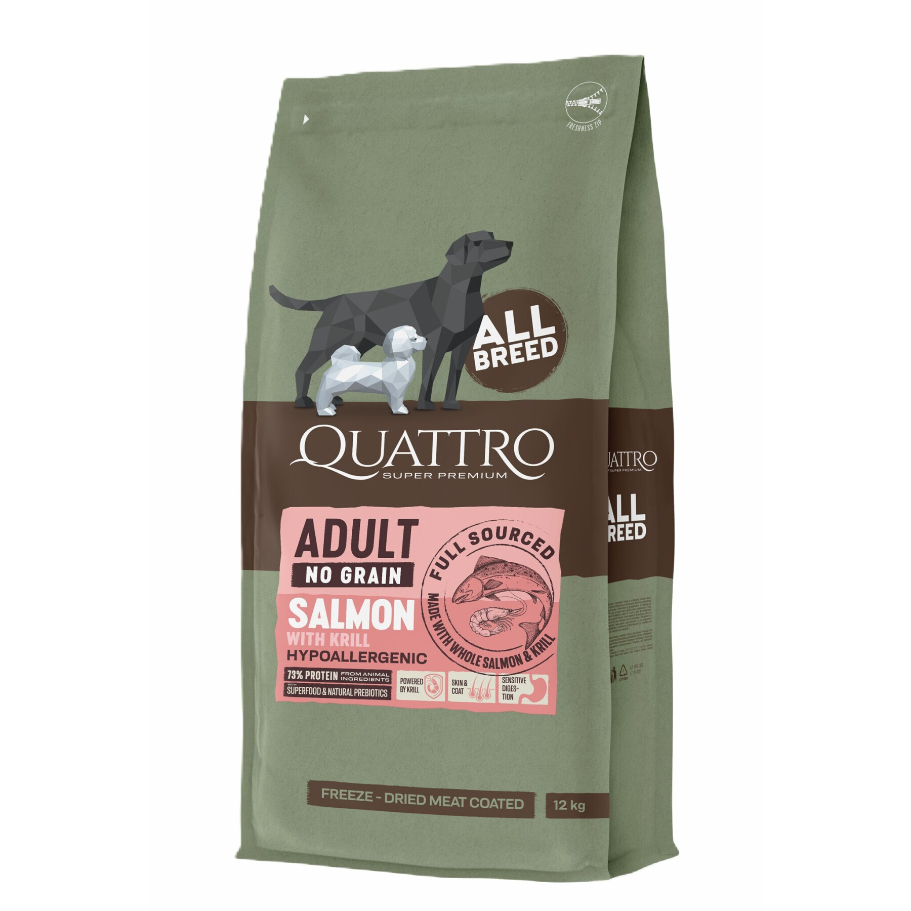 Alimento para cães sem cereais à base de salmão e krill para todas as raças BUBU Pets Quatro Super Premium