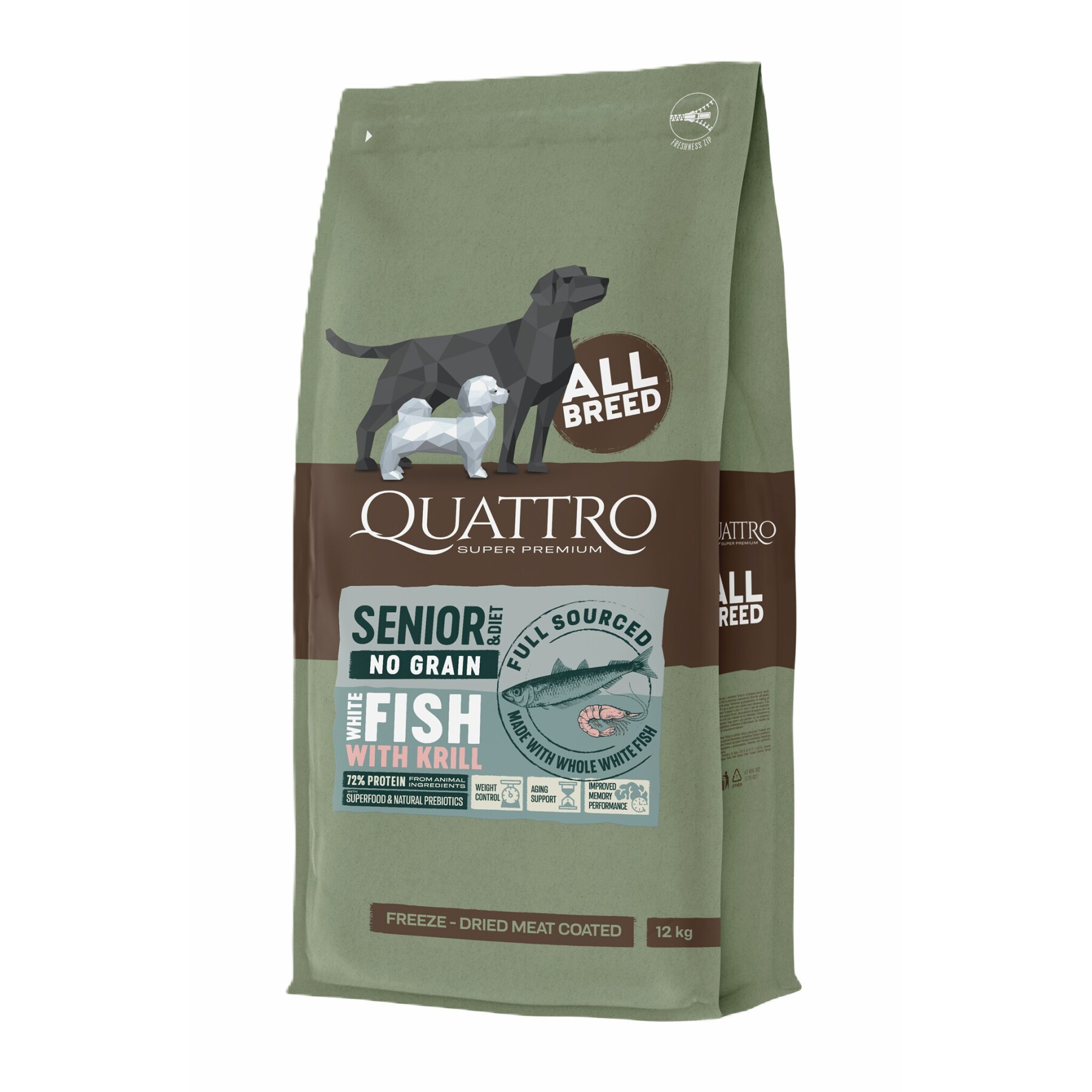Alimento sem cereais à base de peixe branco e krill para cães de todas as raças BUBU Pets Quatro Super Premium