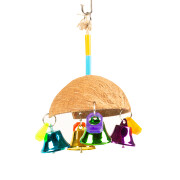 Brinquedo colorido para pássaros com guarda-chuva de coco e sinos Duvoplus